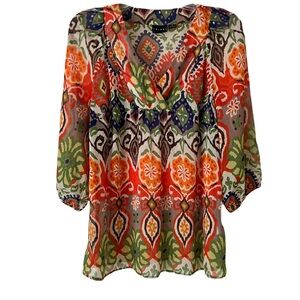 Tribal Brand Colorful Sheer Tunic Top, Sz. S, 3/4 Length Sleeves, So Pretty!